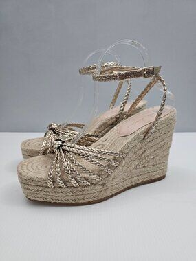 Loeffler Randall Pamela Mignon Espadrille Wedge 10 Champagne Knotted Sandal NEW